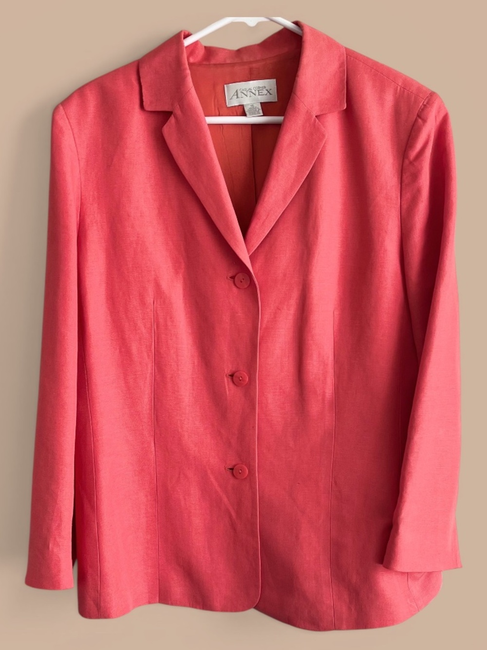 Casual Corner Annex Linen Vintage Coral Rayon Lightweight Blazer Sz 16